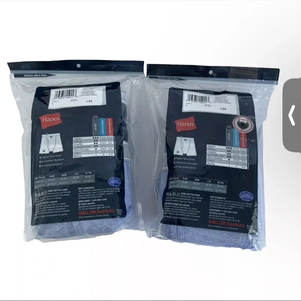 (2) 4 Pack Hanes Tagless Boxer Briefs Sz M‎ (32-34)  Blue 8 Total Pair NWT